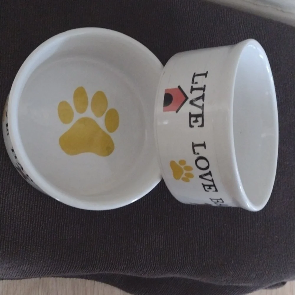 Puppy Bowls Live Love Bark Hand Painted with Paw Print Gibson 10 Oz
